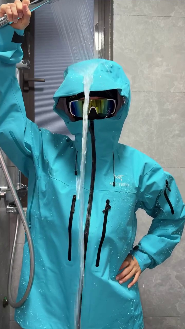 Aqua Blue Waterproof Hooded Performance Shell Jacket - Image 2